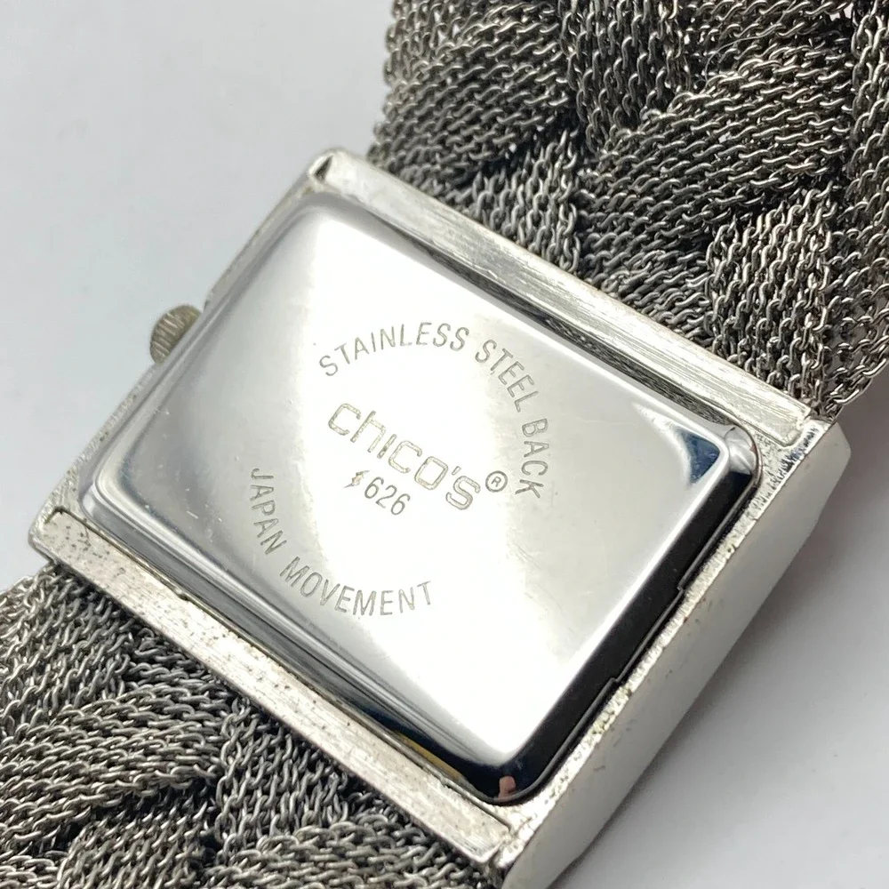 Chico's Women's Watch 32mm Wide Silver Tone MOP Braided Mesh New Battery 7.5